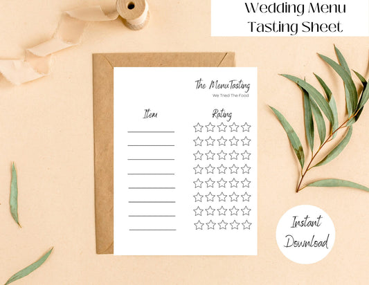 Wedding Menu Tasting Rating Sheet